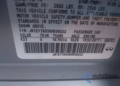 2019 Infiniti Q50 3.0T Sport из США, поврежденный, VIN JN1EV7AR0KM558202